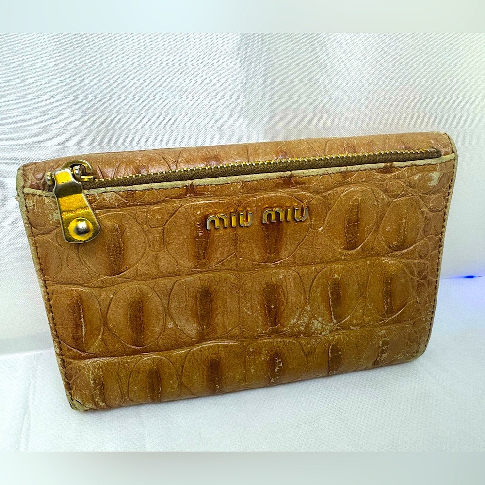 Miu Miu Wallet Zip Pocket Turn Lock RARE Vintage Miu Miu Crocodile Embossed
